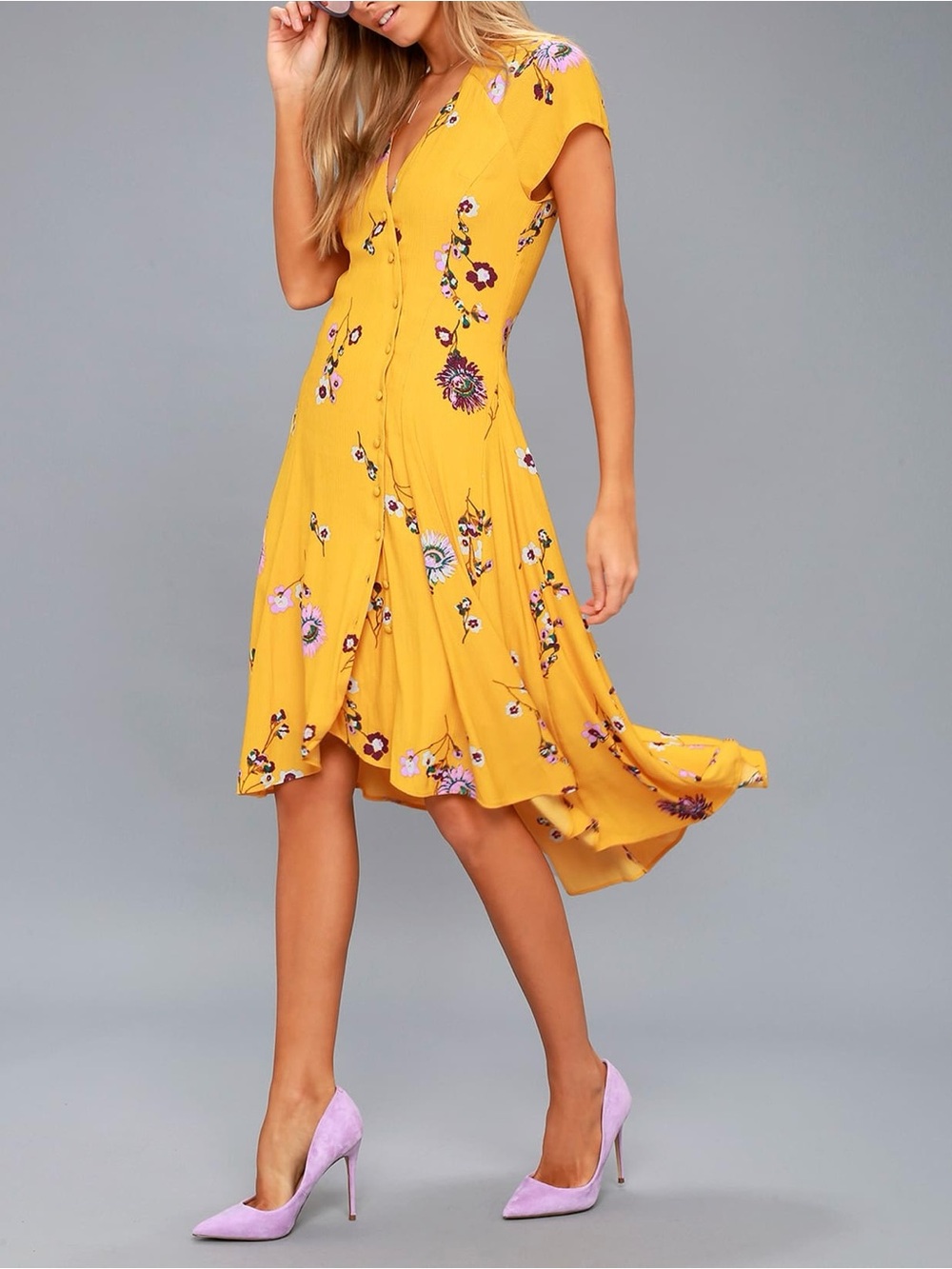 NWT Free People All I Got Yellow Floral Midi Dress Size Medium